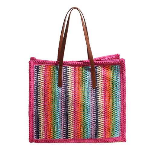 CRGANGZY Gestreifte gewebte Tragetasche for Damen, Regenbogen-Stroh-Umhängetasche, großes Fassungsvermögen, gewebte Stroh-Handtasche, Haspenverschluss, handgewebte Strohtasche, Outdoor-Reise CRGANGZY Gestreifte gewebte Tragetasche for Damen, Regenbogen-Stroh-Umhängetasche, großes Fassungsvermögen, gewebte Stroh-Handtasche, Haspenverschluss, handgewebte Strohtasche, Outdoor-Reise von CRGANGZY