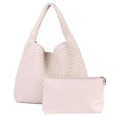 CRGANGZY Gewebte Damen-Geldbörsen und Handtasche, lässige gewebte Tragetasche, Clutch, großes Fassungsvermögen, Leder-Umhängetasche, gewebte Tasche mit Geldbörsen-Set, Herbst-Winter-Geldbörs von CRGANGZY