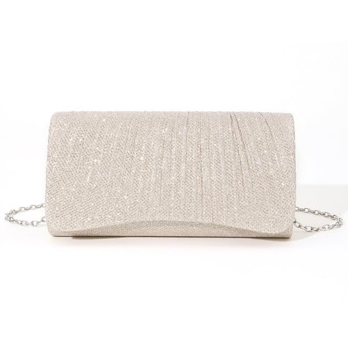 CRGANGZY Glänzende Damen-Umhängetasche, elegante glitzernde Clutch, modische Kette, Tragetasche, schicke Cocktail-Hochzeits-Clutch (Champagner) von CRGANGZY