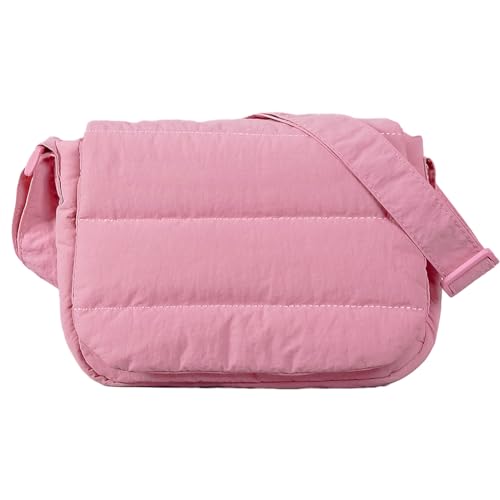 CRGANGZY Große Kapazität Puffy Tote Handtasche Leichte gesteppte Umhängetasche Damen Gepolsterte Umhängetasche Puffer Messenger Bag Slouchy Reisetasche (Pink) von CRGANGZY