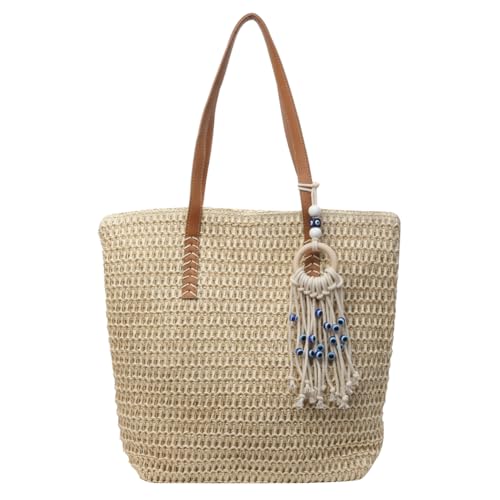 CRGANGZY Große Kapazität Weben Reise Handtasche Reißverschluss Retro Stroh Handtasche Frauen Häkeln Strand Handtasche Damen Sommer Täglich Tasche (Beige) von CRGANGZY