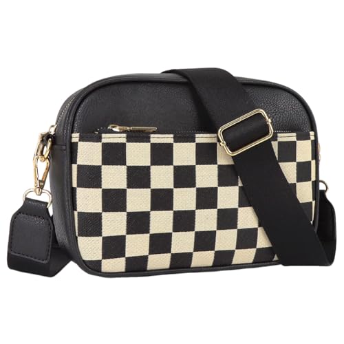 CRGANGZY Handtasche for Frauen karierte Kupplungspur-PU-Leder mit Multi-Pockets-Hobo-Geldbörse mit Reißverschluss in der Arbeit for Arbeitsreisen (schwarz) von CRGANGZY