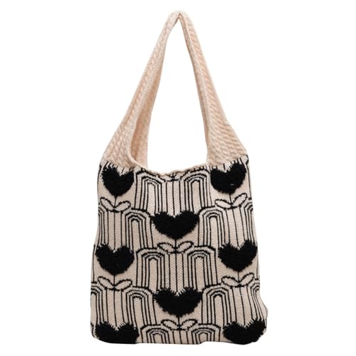 CRGANGZY Herzmuster, modische gewebte Tasche, vielseitige gestrickte Einkaufstasche, Damen-Ästhetik-Handtasche, große Kapazität, lässige Pendeltasche (Beige) von CRGANGZY