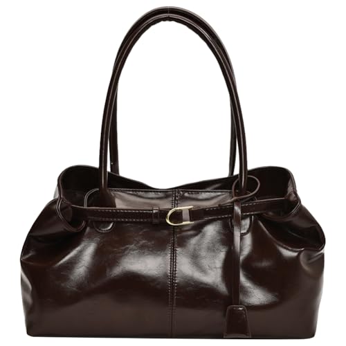 CRGANGZY Hobo-Handtasche aus PU-Leder, lässige Umhängetasche, Retro-Tasche mit Griff oben, modische Umhängetasche for Damen, Arbeit, Einkaufen, Reisen (Kaffee) von CRGANGZY