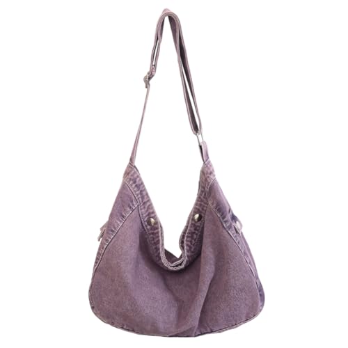 CRGANGZY Hobo-Umhängetasche for Damen, Vintage-Stil, lässige Umhängetasche, Messenger-Tasche im Used-Look, einfarbig, verstellbarer Schultergurt zum Einkaufen (lila) von CRGANGZY