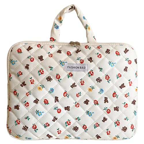 CRGANGZY Kawaii Laptop Tasche 13/15 Zoll Baumwolle gesteppt Handtasche for IPads Laptop,niedlich Bär Floral Coquette Reise Laptop Tasche Ästhetische Floral Tablet tragbare Tasche for Frauen von CRGANGZY