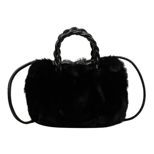 CRGANGZY Lässige Kunstfell-Handtasche, weiche, plissierte Hobo-Tasche, vielseitige Mädchen-Stilvoll-Geldbörse für Damen, flauschige Umhängetasche (schwarz) von CRGANGZY