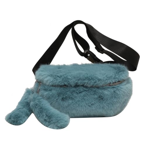 CRGANGZY Lässige Plüsch-Umhängetasche, vielseitige weiche Umhängetasche mit Reißverschluss, Verstellbarer Riemen, Herbst-Winter-Geldbörse for Damen, Flauschige Umhängetasche (blau) von CRGANGZY