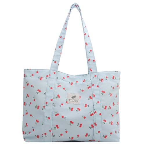 CRGANGZY Lässige Tragetasche mit niedlichem Kirsch-Erdbeer-Druck, großes Fassungsvermögen, ästhetische Handtasche, Nylon-Tasche mit Griff oben, Einkaufstasche for Damen (Stil 3) von CRGANGZY