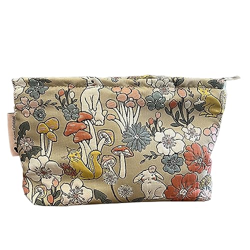 CRGANGZY Make-up-Tasche aus Baumwolle, niedliche Tiere, Kokette, Kosmetiktasche, ästhetisches Blumenmuster, Jacquard-Make-up-Tasche, Reise-Kulturbeutel, Wochenend-Make-up-Tasche for Frauen, hase, von CRGANGZY