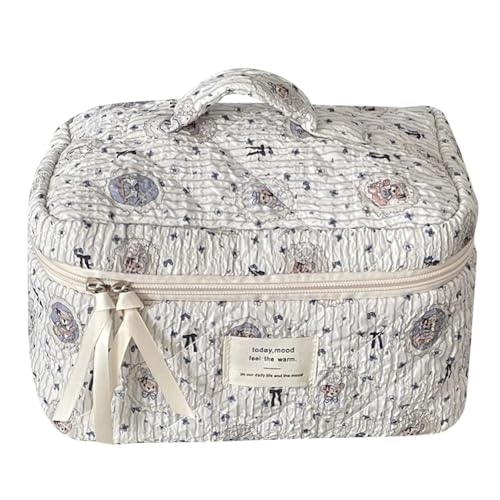 CRGANGZY Make-up-Tasche mit gestepptem Bären-Motiv, Kosmetik-Organizer, große Kapazität, Kosmetiktasche, ästhetische tragbare Kosmetiktasche, Reise-Kosmetiktasche (Stil 1) von CRGANGZY