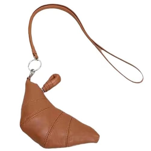 CRGANGZY Mini-Croissant-Tasche für Damen, kleine Geldbörse, einfarbig, modische Lippenstift-Tasche, PU-Leder, Halsknödeltasche für Outdoor-Reisen (braun) von CRGANGZY