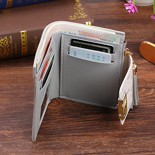 CRGANGZY Mode Quasten Frauen Kurze Brieftasche Niedliche Koreanische Kartenhalter Weibliche Falten Kleine Geldbörse (Grau) von CRGANGZY