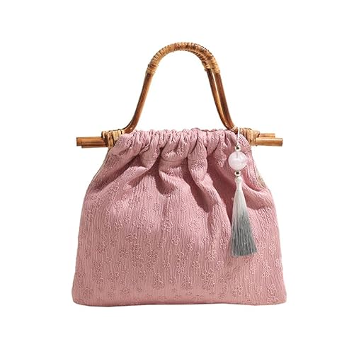 CRGANGZY Modische Luxus-Handtasche aus Bambus im chinesischen Stil, Segeltuch-Clutch, Vintage-Beuteltasche, Henkeltasche für Damen (Rosa) von CRGANGZY