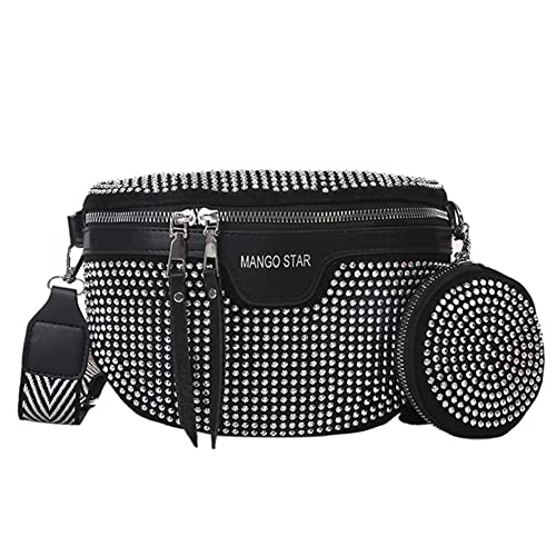 CRGANGZY Modische Strass-Gürteltasche for Damen, Brusttasche, Umhängetasche, PU-Glitzer, Bauchtasche, silber, Modisch von CRGANGZY