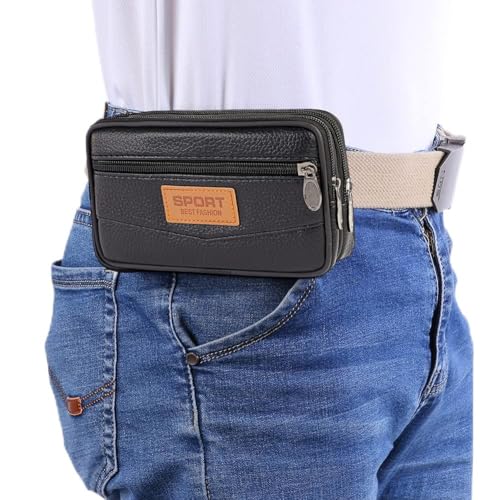 CRGANGZY Multifunktion PU Leder Fanny Taillenbeutel Wirtschaftliche Handy Geldbeutel Pocket Männlich Outdoor Travel Sportgürtel Bum Beutel (横黑色 6,5 寸) von CRGANGZY