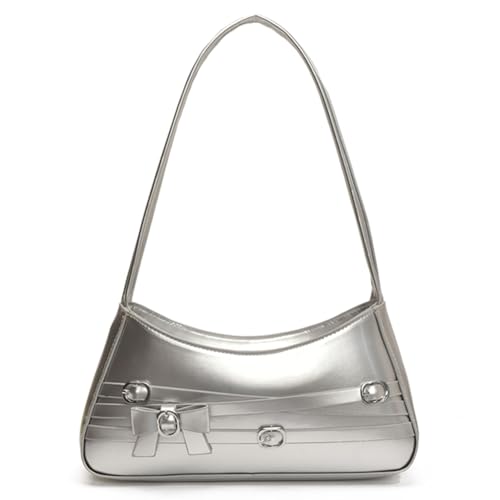 CRGANGZY PU Leder Bogen Umhängetasche for Frauen vielseitiger Unterarmtasche täglich Gebrauch (Silber) von CRGANGZY
