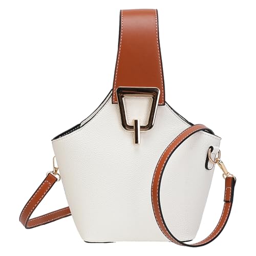 CRGANGZY PU Leder Casual Eimerbeutel Kontrastfarbe Umhängetasche Arbeit Schlinge (weiß) von CRGANGZY