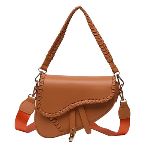 CRGANGZY PU-Leder Kleine Handtasche Zwei Riemen Damen Einfarbige Umhängetasche Wasserdichte Sattel-Umhängetasche Große Kapazität Damen-Top-Griff-Tasche (Orange) von CRGANGZY