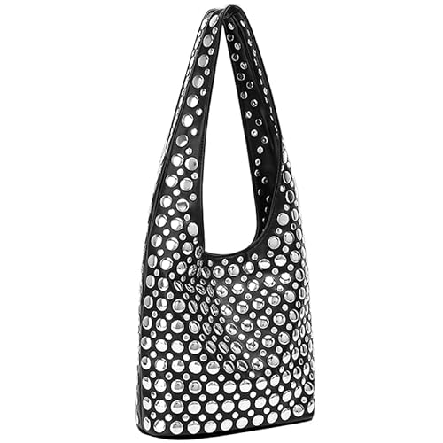 CRGANGZY PU Leder Umhängetasche Nietschaufel Handtasche Metall -Bolzen Unterarmtasche (schwarz) von CRGANGZY