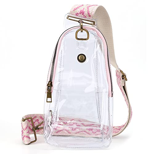 CRGANGZY PVC Transparent Schlinge Taille Pack klarer Retro Hüftbeutel Boho Wide Damen Crossbody Bags Reißverschluss Ladies Handtasche Geldbörse (Pink) von CRGANGZY