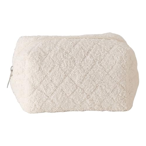 CRGANGZY Pelzige Schreibwarentasche for Damen, weich gesteppt, Make-up-Geldbörse mit Reißverschluss, einfarbig, for den täglichen Gebrauch von Frauen und Mädchen (weiß) von CRGANGZY