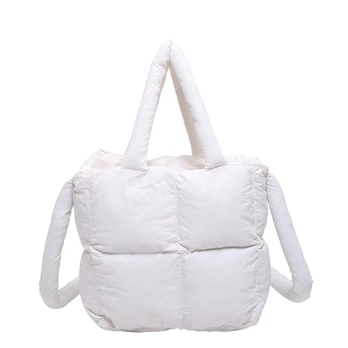 CRGANGZY Puffer-Einkaufstasche, gesteppte Umhängetasche, weich gepolsterte Hobo-Tasche, leichte Kissen-Shopper-Tasche for Damen, Arbeit, Reisen (weiß) von CRGANGZY