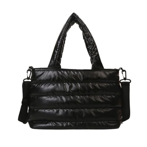 CRGANGZY Puffer-Einkaufstasche für Damen, leichte, gesteppte Umhängetasche, großes Fassungsvermögen, Reißverschluss-Umhängetasche, vielseitige, lässige Winter-Pendeltasche (schwarz) von CRGANGZY
