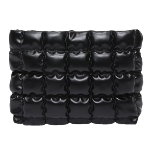 CRGANGZY Reise-Kulturbeutel for Damen, geschwollene, Gesteppte Kosmetik-Organizer-Tasche, PU-Leder, Reißverschluss, Puffer-Make-up-Tasche, Clutch-Handtasche for Reisen, Einkaufen (schwarz) von CRGANGZY