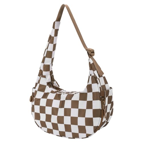CRGANGZY Schachbrett Einfache Handtasche lässig Achselstasche PUSS Umhängetasche (braun) von CRGANGZY