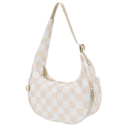 CRGANGZY Schachbrett Einfache Handtasche lässig Unterarmtasche PUSS Umhängetasche (Beige) von CRGANGZY