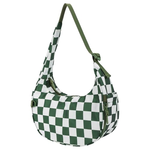 CRGANGZY Schachbrett Retro Handtasche Casual Averarm Bag PUSS Umhängetasche (Bohnengrün) von CRGANGZY
