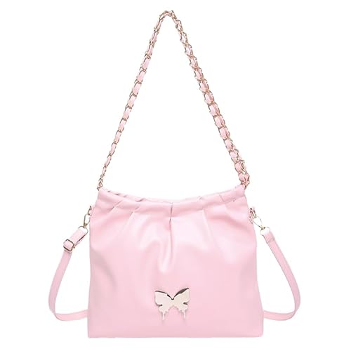 CRGANGZY Schmetterlings-Umhängetasche, PU-Leder, modische Handtasche mit verstellbarem Riemen, Schultertasche, trendige Umhängetasche für Damen (Rosa) von CRGANGZY