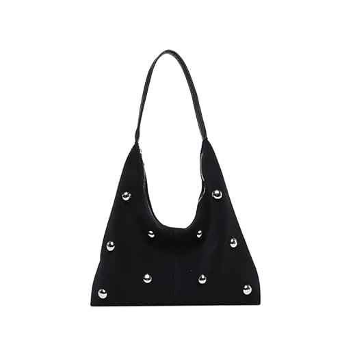 CRGANGZY Slouchy Hobo-Tasche for Damen, Wildleder, Schultertasche mit Nieten, großes Fassungsvermögen, Unterarmtasche mit Reißverschluss, Tragetasche for Arbeit, Reisen, Einkaufen (schwarz) von CRGANGZY
