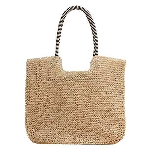 CRGANGZY Sommer-Strandtaschen, gewebt, handgefertigt, Damen-Umhängetasche, einfarbig, Geldbörsen (Beige) von CRGANGZY