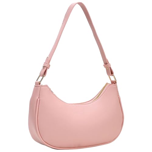 CRGANGZY Stilvolle Achseltasche für Damen, einfarbig, Halbmond-Armtasche, tägliche Umhängetasche, wasserdicht, PU, ​​vielseitige Mädchen-Pendeltasche (Rosa) von CRGANGZY