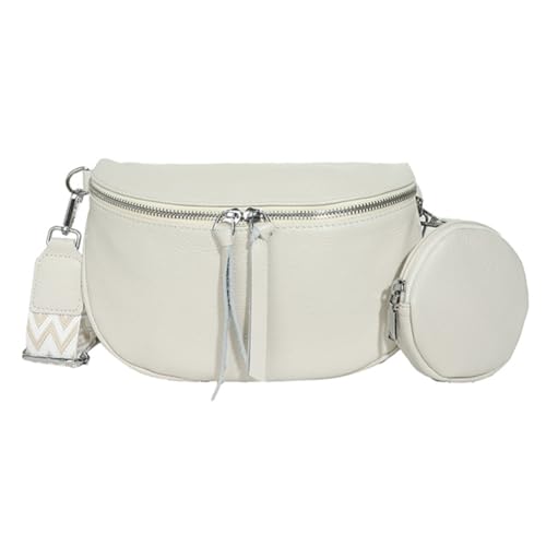 CRGANGZY Stilvolle Umhängetasche for Damen mit Kleiner Geldbörse, Rindsleder, Retro-Gürteltasche, breiter Verstellbarer Riemen, einfache Umhängetasche, Damen-Tagestasche (Beige) von CRGANGZY