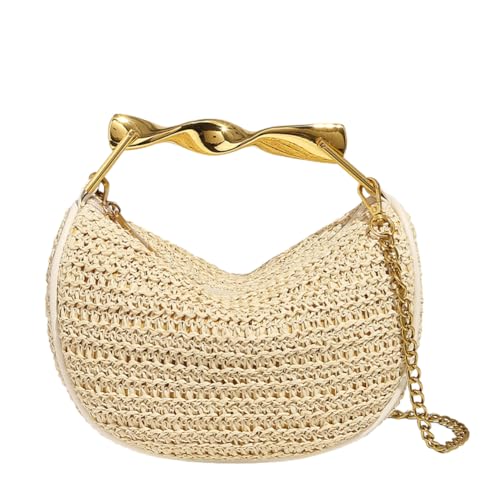 CRGANGZY Stroh Beach Crossbody Bag Frauen Top-Griff-Handtaschen Umhängetasche mit goldenem Griff Kupplungsgrundstück for Sommerferien CRGANGZY Stroh Beach Crossbody Bag Frauen Top-Griff-Handtaschen Umhängetasche mit goldenem Griff Kupplungsgrundstück for Sommerferien von CRGANGZY