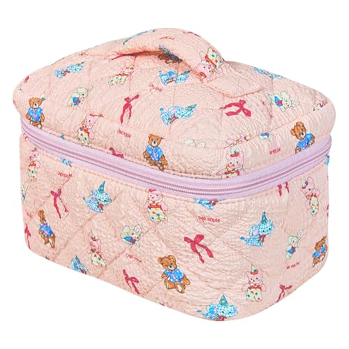 CRGANGZY Süße Quiltblumen -Make -up -Tasche for Frauen aus Baumwolle gepolsterte Toilettenkoffer tragbarer Reisetkit Kosmetikbeutel Rasierkosmetikkoffer von CRGANGZY