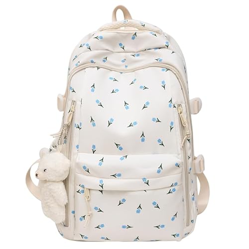 CRGANGZY Süße Schulranzen for Mädchen - Großer Rucksack mit Laptopfach for Schule, Wasserabweisend, Blumenmuster Rucksäcke for Grundschule, Junior High und Universität von CRGANGZY