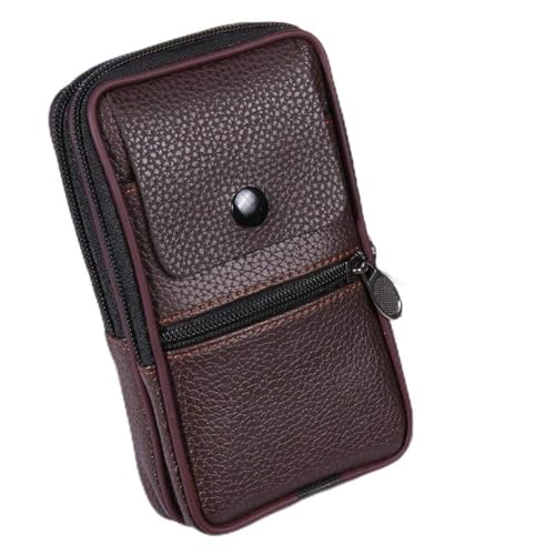 CRGANGZY Trendy Männer Teen Business Handyhalter Tasche Fall Mode PU Leder Reißverschluss Klappe Hüfttasche Gürteltasche (Dunkelbraun) von CRGANGZY