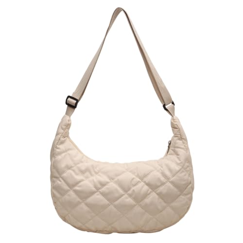 CRGANGZY Vielseitige Daunen-Halbmond-Tasche, Puffer-Kuriertasche, Damen-Hobo-Umhängetasche, weiche gesteppte Tragetasche, Umhängetasche, Studenten-Schultasche (Beige) von CRGANGZY