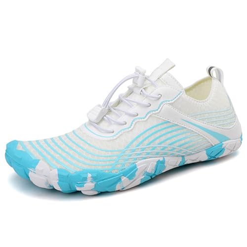 CRGANGZY Wasserschuhe, leichte Aquaschuhe, rutschfest, Barfuß-Strandschuhe, atmungsaktiv, bequem, Schwimmschuhe, schnell trocknend, for Strand im Freien (39 weiß blau) von CRGANGZY