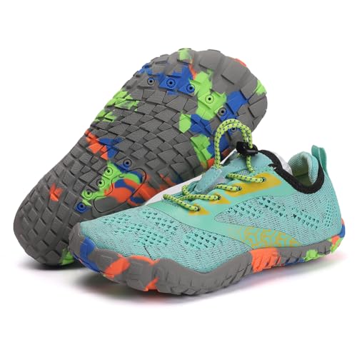 CRGANGZY Wasserschuhe Kinder barfuß Schuhe Bequeme Nicht rutschende Wanderschuhe atmungsaktiv schnell trockener Strandschuhe for Wassersport (34 Grün) von CRGANGZY
