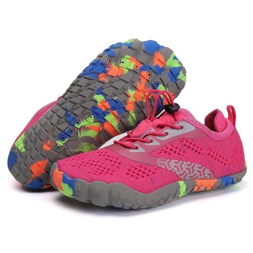 CRGANGZY Wasserschuhe Kinder barfuß Schuhe Bequeme Nicht rutschende Wanderschuhe atmungsaktiv schnell trockener Strandschuhe for Wassersport (34 Rose Rot) von CRGANGZY