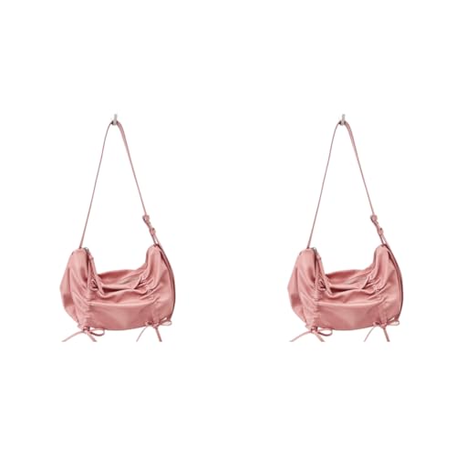 CRGANGZY Weiche, plissierte Schleife, Umhängetasche, PU-Leder, Hobo-Tasche, Unterarmtasche for Damen (Rosa) von CRGANGZY