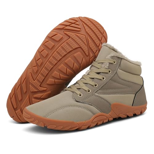 CRGANGZY Winter Schneestiefel Kaltdichte Trekkingschuhe wasserdichte Breite Zehenbox-Knöchelstiefel Anti Slip Minimalist Fünf Fingerstiefel for Outdoor-Reise (37 Khaki) von CRGANGZY