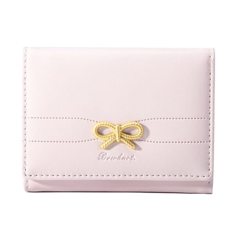 CRGANGZY Women Bogen Mini Geldclip Snap Verschluss niedliche Brieftasche Feste Farbe PU Lederkartenbeutel Kreditkartenhalter Mode Clutch Bag (Pink) von CRGANGZY