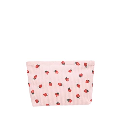 CRGANGZY Women Girls Cord -Make -up -Tasche Erdbeer -Bedruckte Reisetacktasche Aufbewahrungsbeutel Organizer Make -up Handtasche Waschstaats Taschenbeutel (Pink) von CRGANGZY