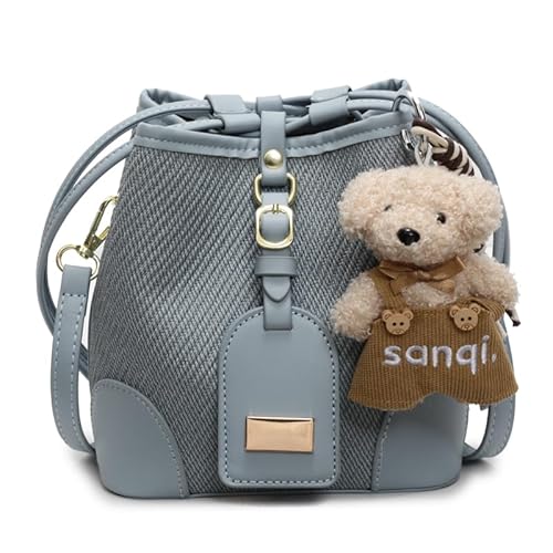 CRGANGZY Women Mode Bucket Umhängetasche PU Leder Damen Pendelpendel Handtasche (blau) von CRGANGZY